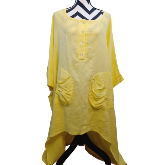 Gabyga Couture 100% Linen Lagenlook Asymmetric Plus Size Tunic Dress - Picture 1 of 15
